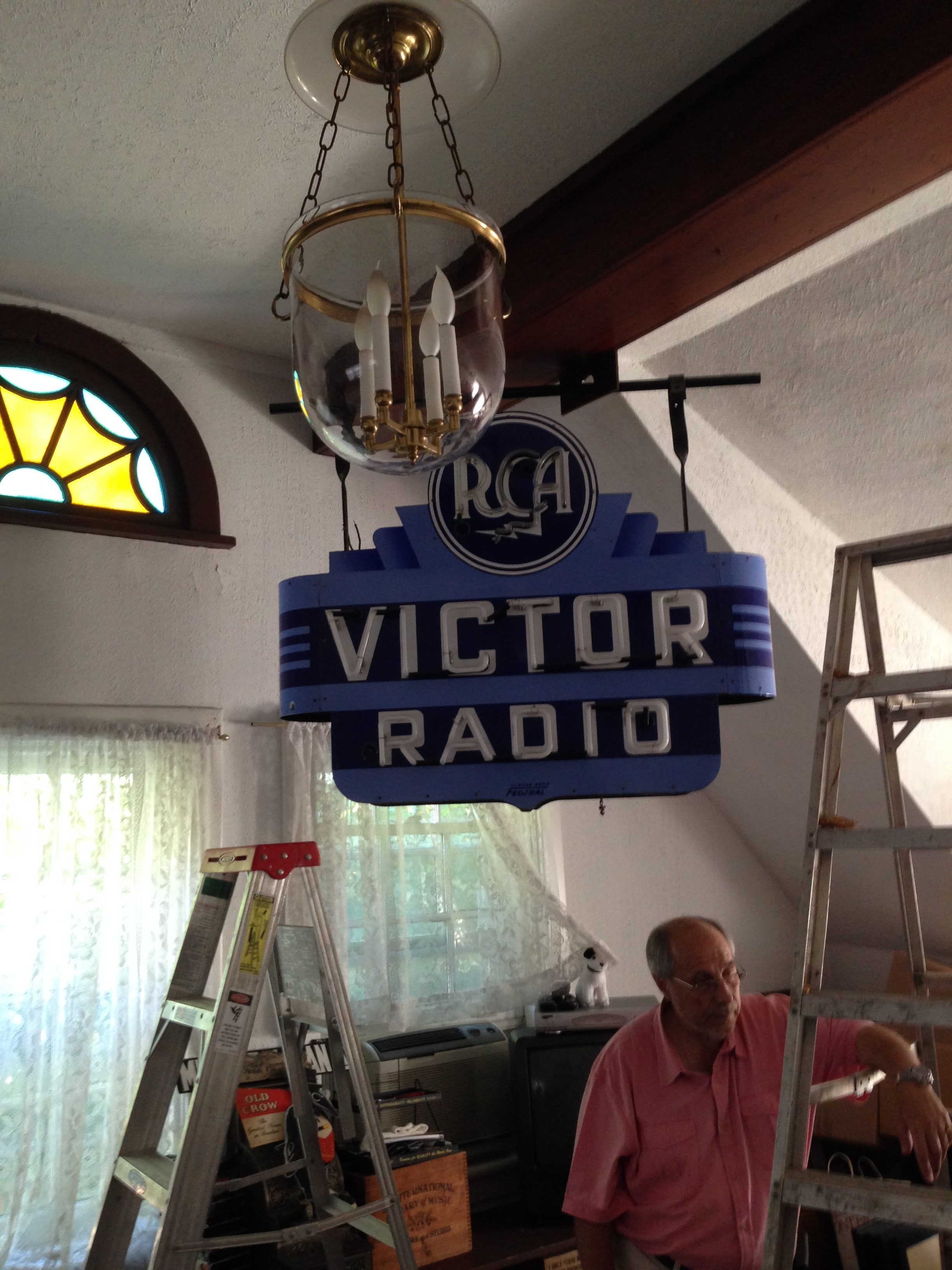 Rca Victor Radio Double Sided Porcelain Art Deco Neon Store Sign Obnoxious Antiques