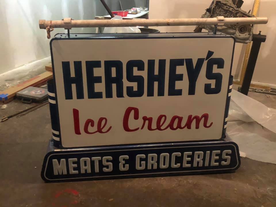 Hershey’s Ice Cream Grocery Store Art Deco Double Sided Sign Obnoxious Antiques