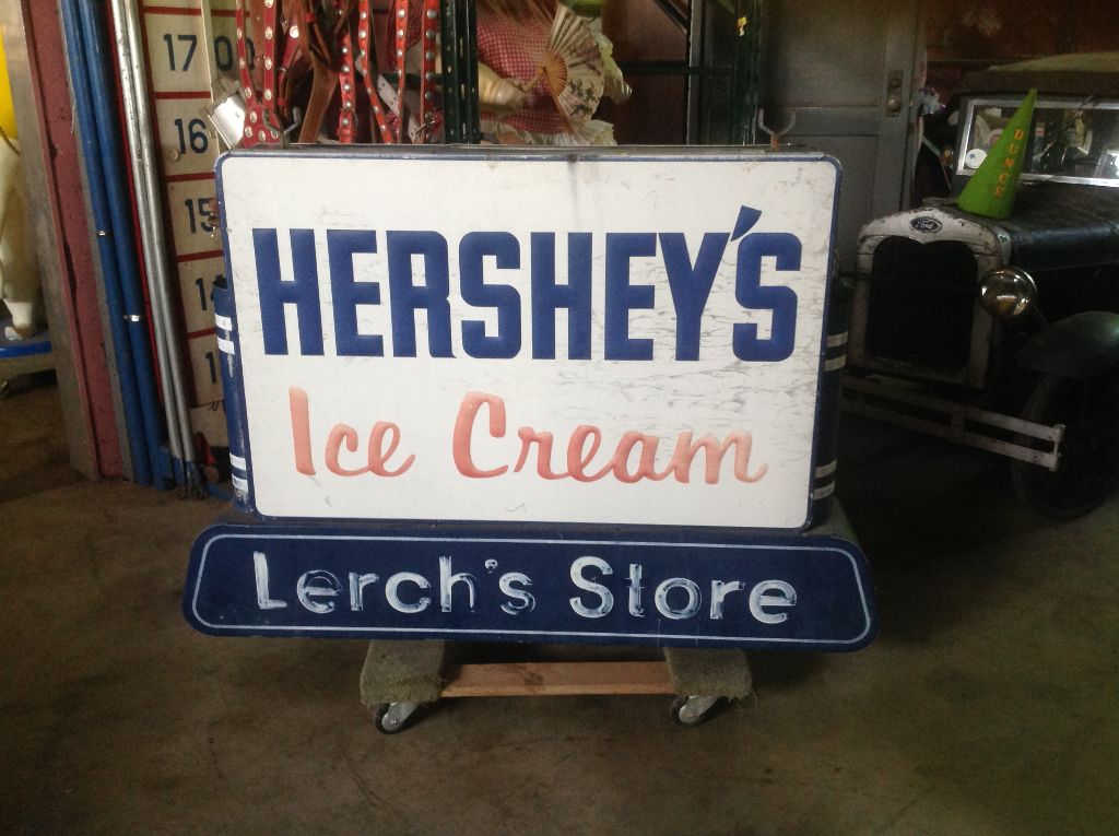 Art Deco Corner Store Double Sided Hershey Ice Cream Sign Obnoxious Antiques